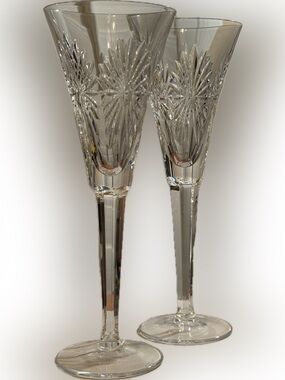 Vintage Waterford Crystal “Starburst” Signed Champagne Stemware, Set of 2 NWOB